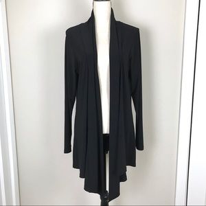 Sympli Draped Waterfall Open Cardigan Asymmetrical Plus Size Black Lagenlook